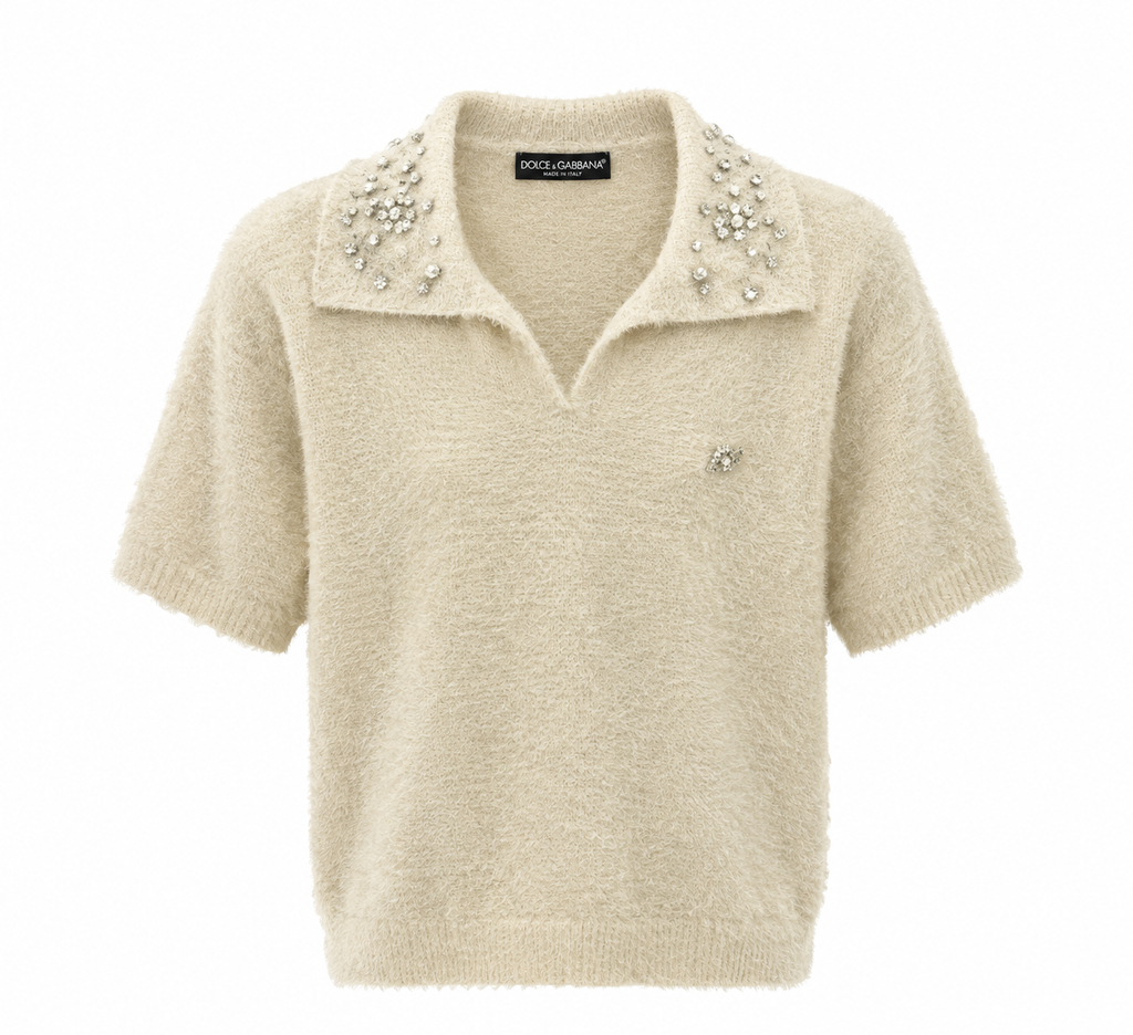 Дамска плетена поло блуза Dolce & Gabbana с кристали – кафява (Copy)