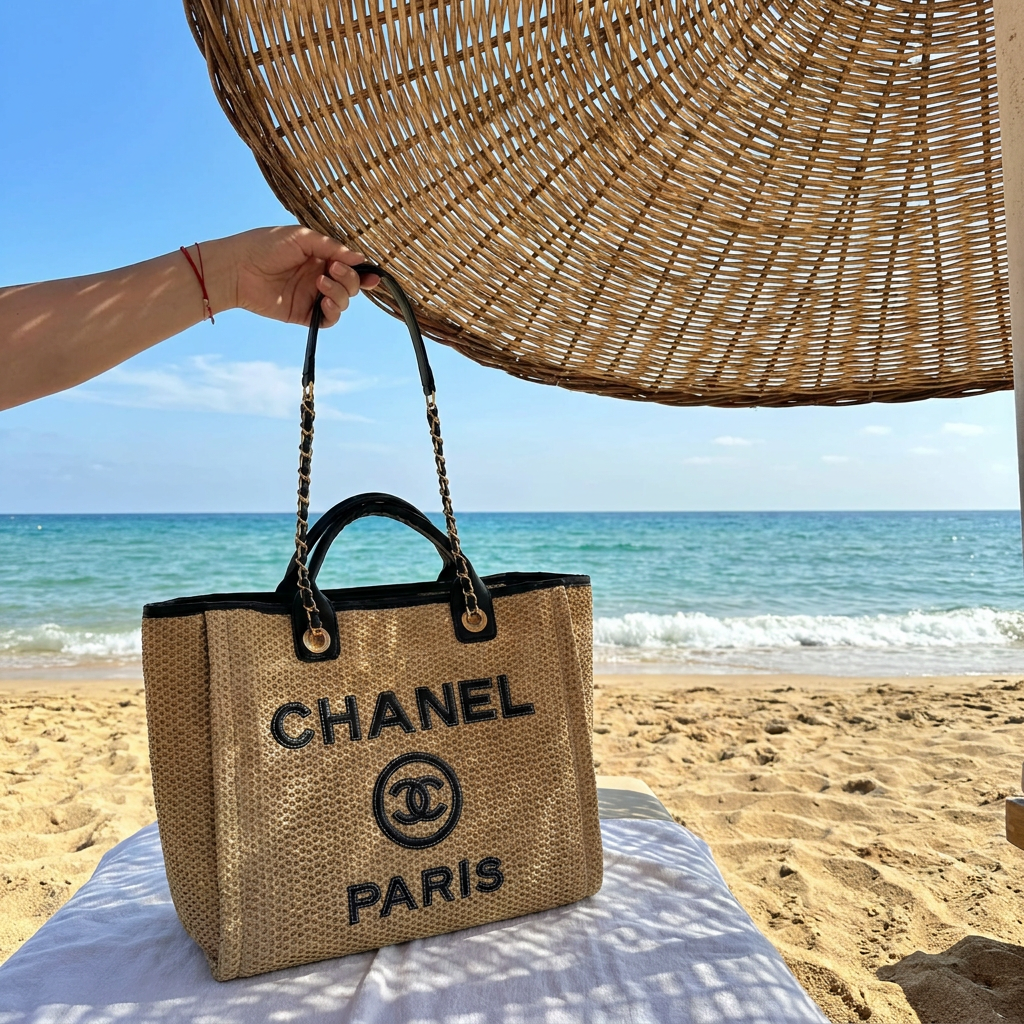Chanel – Luksusowa damska torba plażowa z kosmetyczką