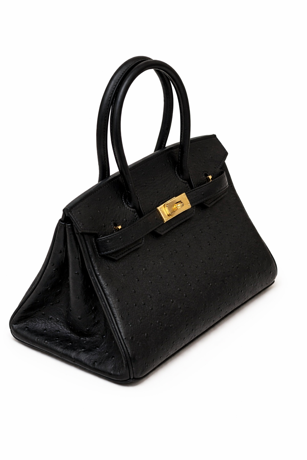 Torebka damska w stylu Hermès Birkin – czarna skóra strusia (złote okucia)