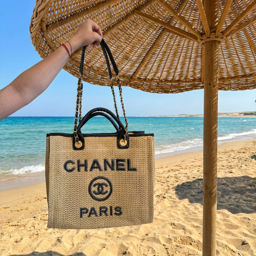 Chanel – Luksusowa damska torba plażowa z kosmetyczką