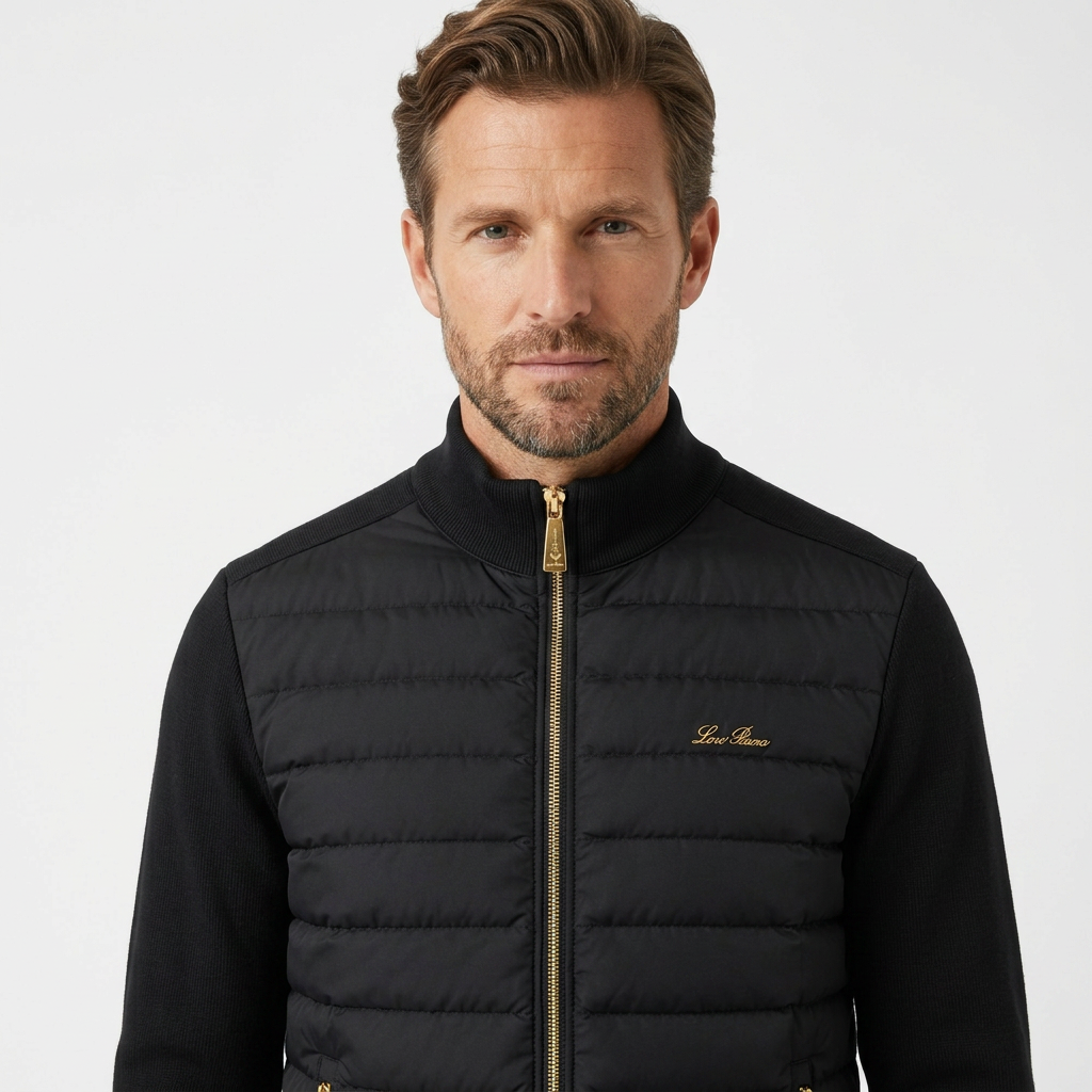 Мъжко яке Loro Piana с плетени елементи – черно