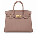 Hermès Birkin – Torebka damska w kolorze pudrowego różu ze złotymi okuciami
