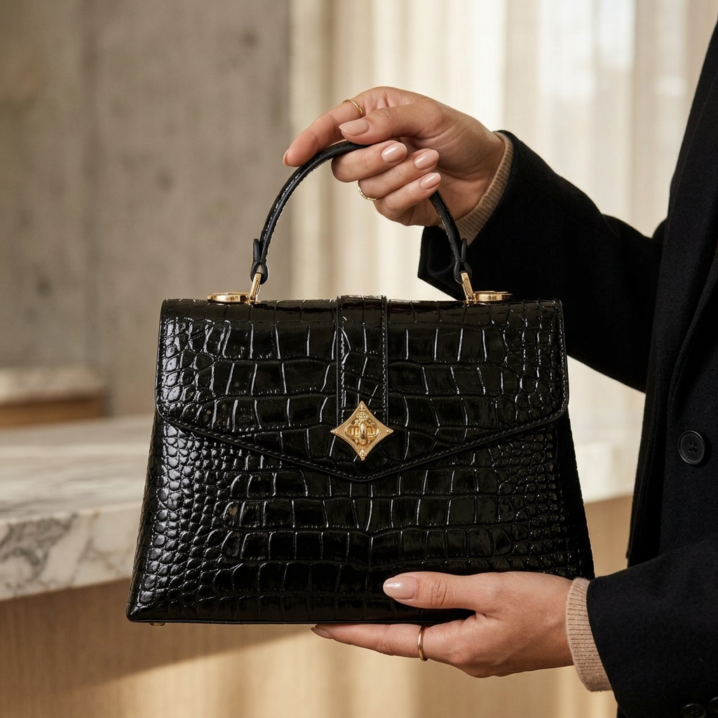 Torebka damska Louis Vuitton – Croco Effect Top Handle Bag Black