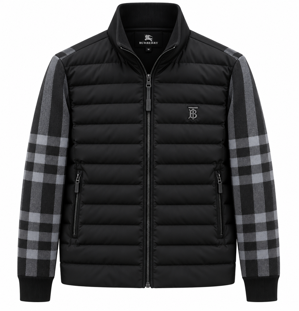 Мъжко яке Burberry с карирани плетени ръкави – черно