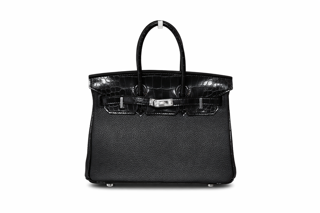 Torebka damska Hermès – Birkin Bag Black (wykończenie ze skóry krokodyla)