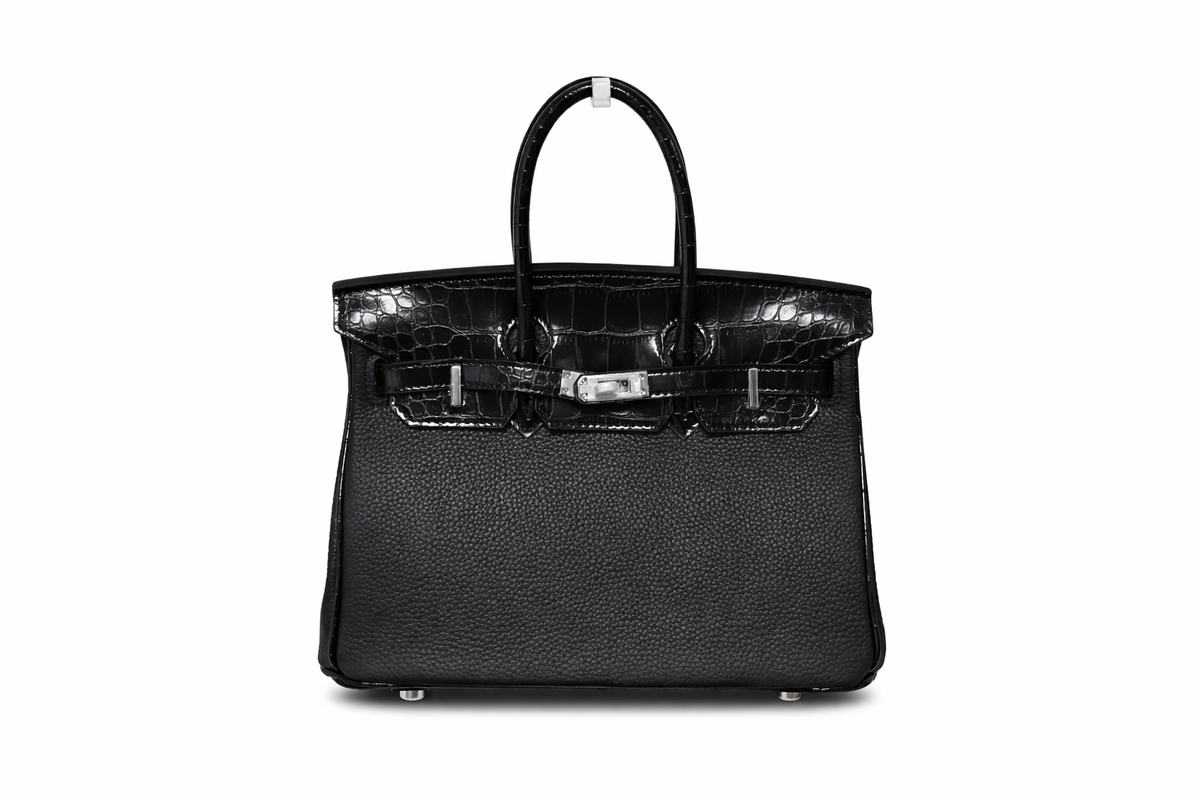 Torebka damska Hermès – Birkin Bag Black (wykończenie ze skóry krokodyla)