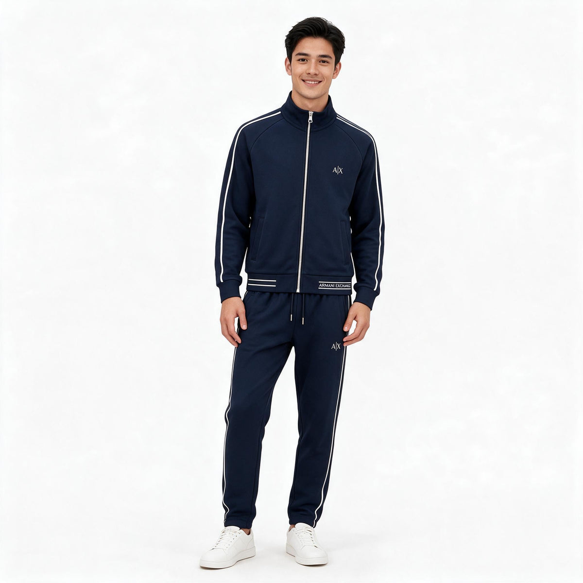 Мъжки спортен комплект ARMANI EXCHANGE в тъмносиньо с бели кантове