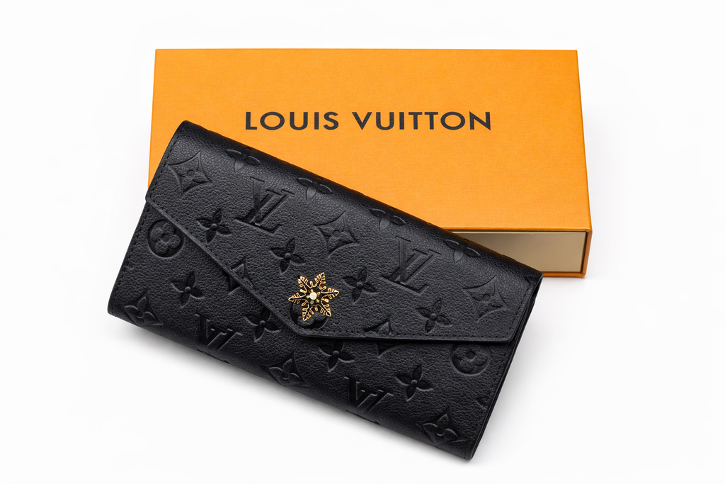 Damski portfel Louis Vuitton Monogram Empreinte Sarah Wallet – czarny