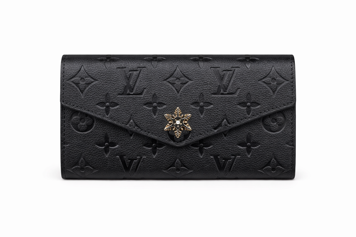 Damski portfel Louis Vuitton Monogram Empreinte Sarah Wallet – czarny