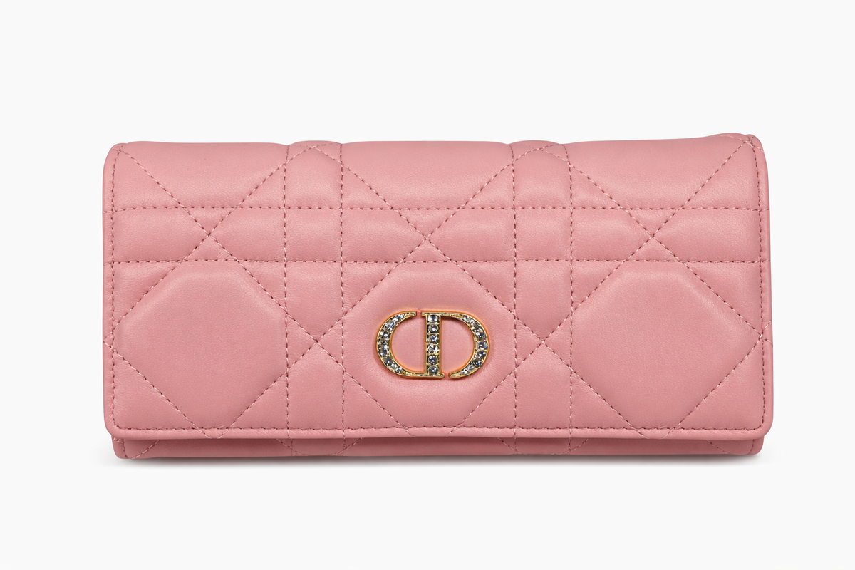 Damski portfel Christian Dior Caro Long Wallet Cannage – Różowy