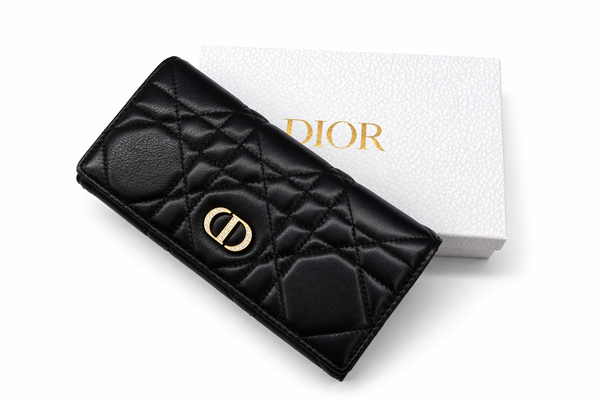 Portfel damski Christian Dior Caro Long Wallet Cannage – czarny