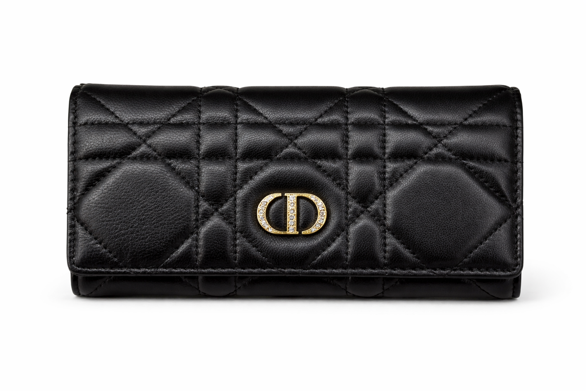 Portfel damski Christian Dior Caro Long Wallet Cannage – czarny