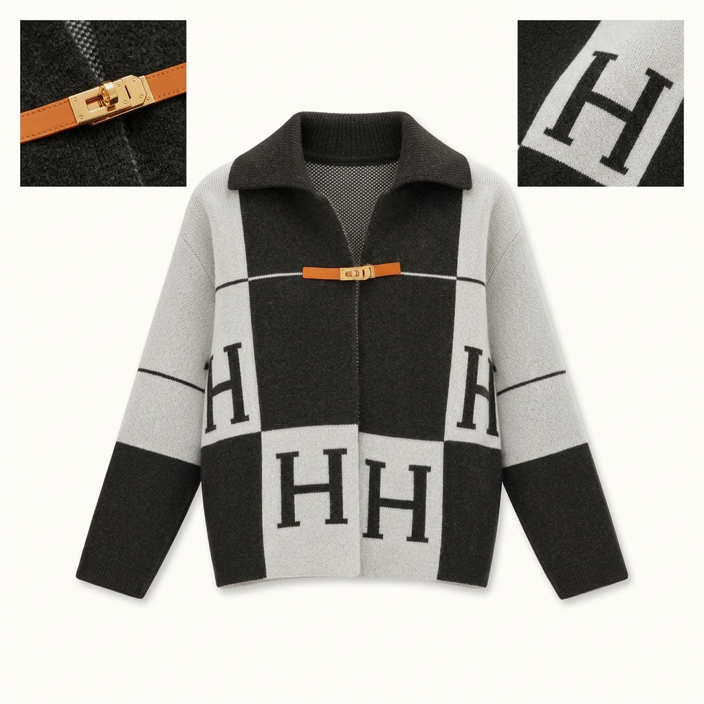 Damski kardigan Hermès – czarno-biały w motywy H (kopia)