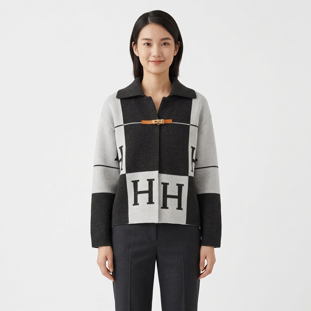 Damski kardigan Hermès – czarno-biały w motywy H (kopia)