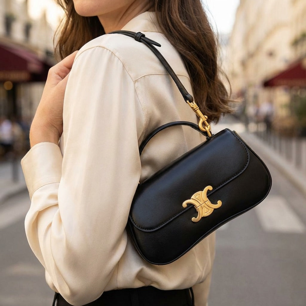 Torebka damska CELINE – elegancka skórzana torebka z krótką rączką i paskiem na ramię