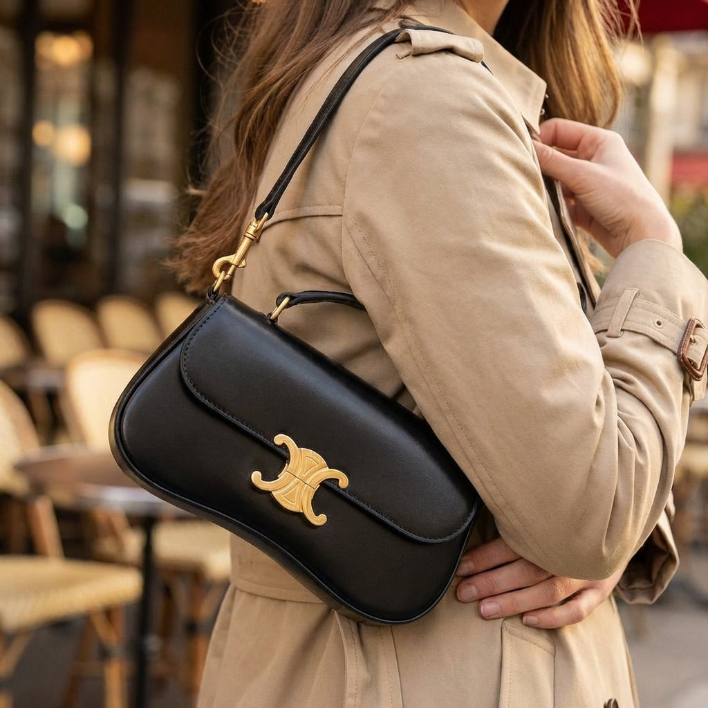 Torebka damska CELINE – elegancka skórzana torebka z krótką rączką i paskiem na ramię