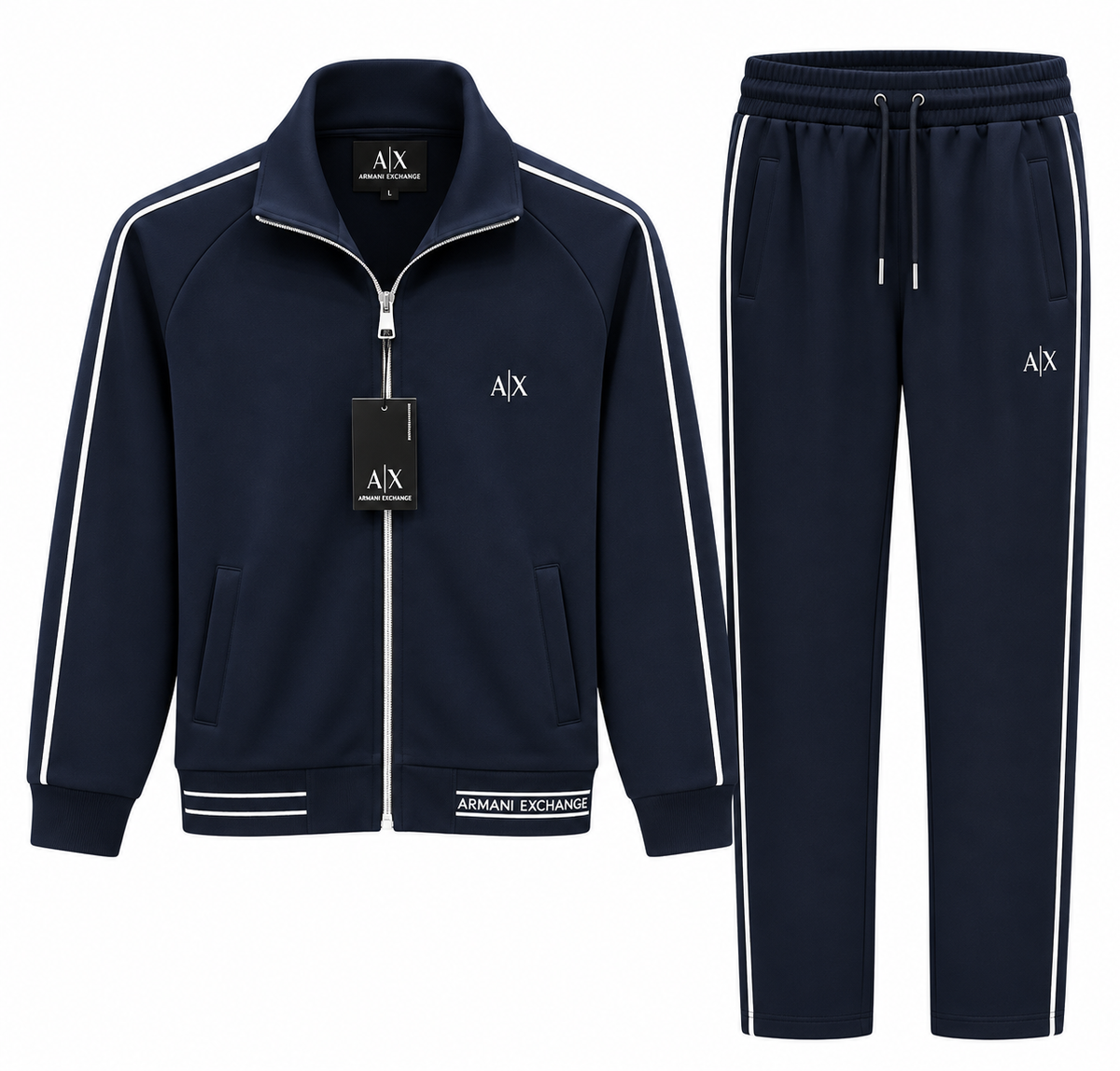 Мъжки спортен комплект ARMANI EXCHANGE в тъмносиньо с бели кантове