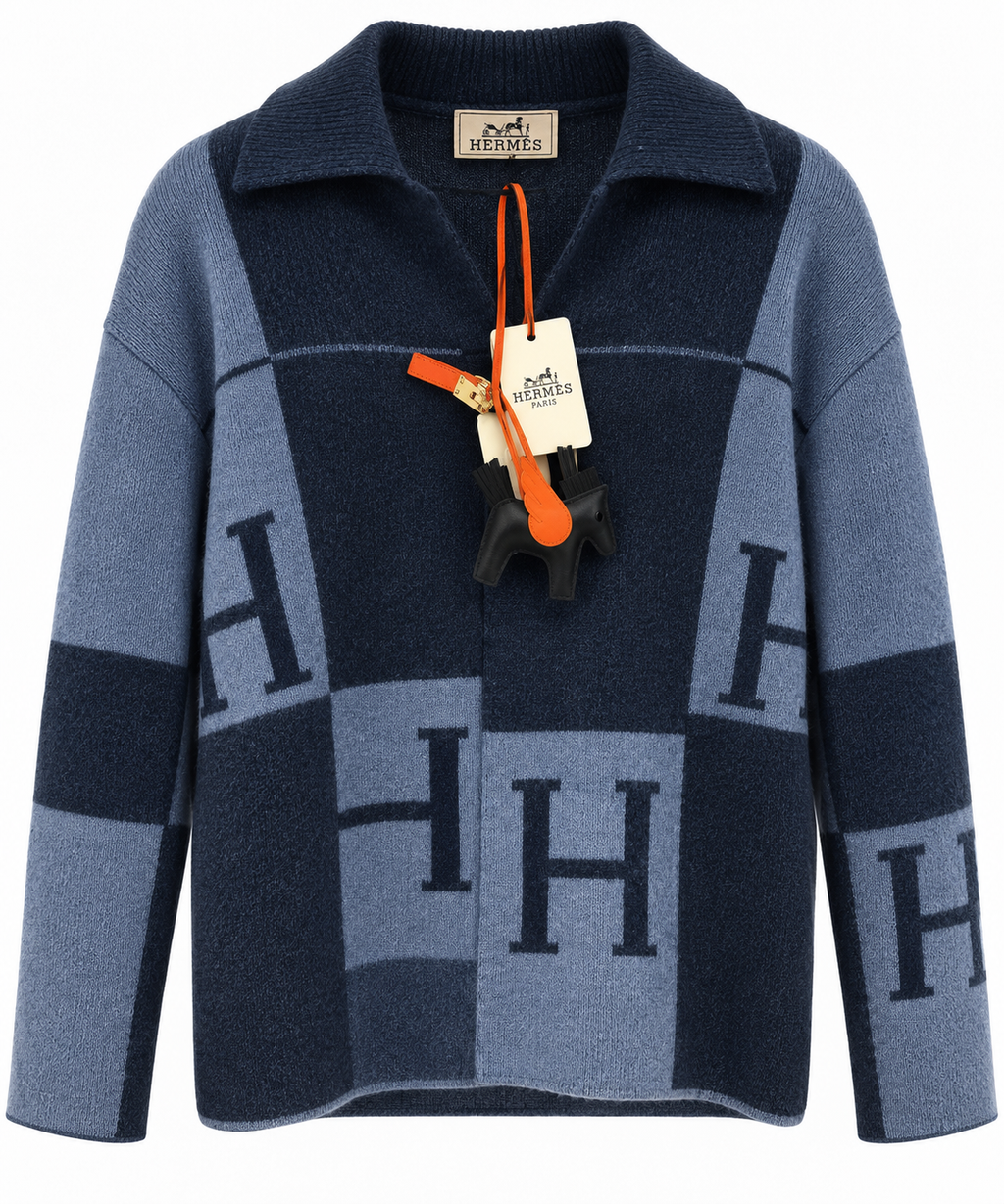 Дамска плетена жилетка HERMÈS – бежово и екрю с H мотиви (Copy)