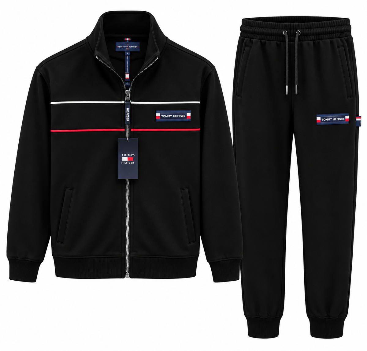 Мъжки спортен комплект TOMMY HILFIGER в черно с трицветни кантове (Copy)